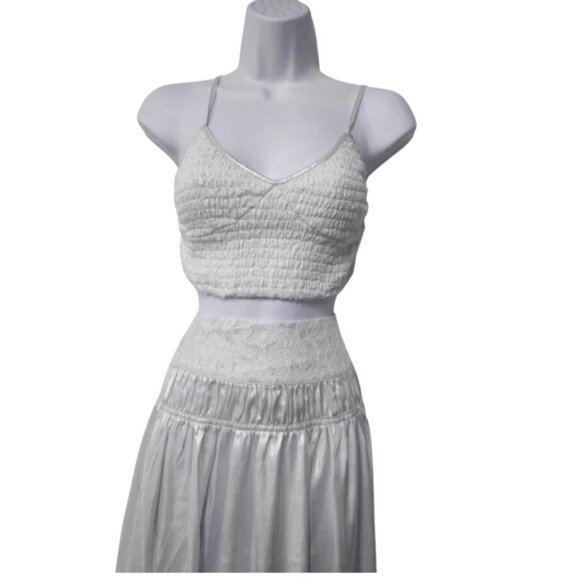 Free People Helin Skirt Set Shimmering Smocked Piped-Edge Detail Crop Tank Silky - Picture 3 of 16